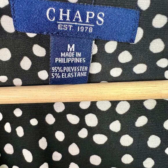 Chaps‎ Black & White Polka Dot Cap Sleeve Retro Midi Dress Size Medium - Picture 6 of 10